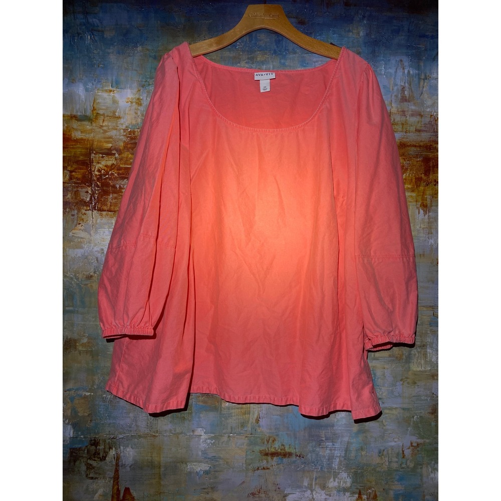 Ava & Viv Womens Plus Size 2X Coral Pink 100% Cotton Scoop Neck 3/4 Sleeve Blous